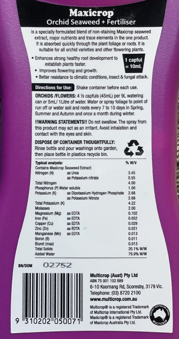 Maxicrop Orchid Seaweed back label