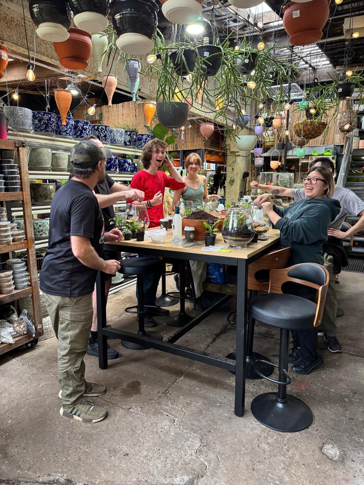 Candid terrarium workshop morning session at Newtown Garden Market