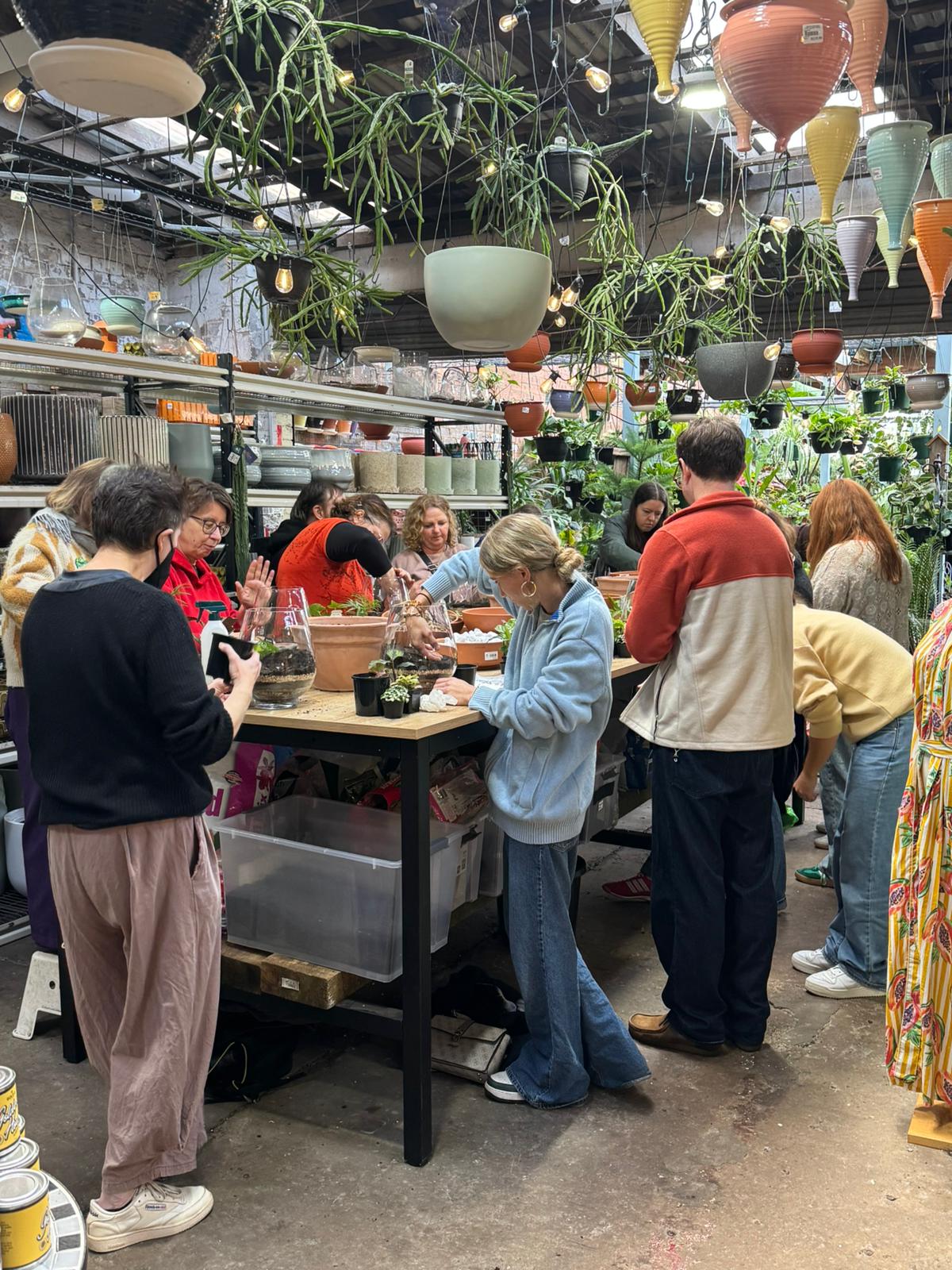 Afternoon terrarium workshop session in progress at Newtown Garden Market
