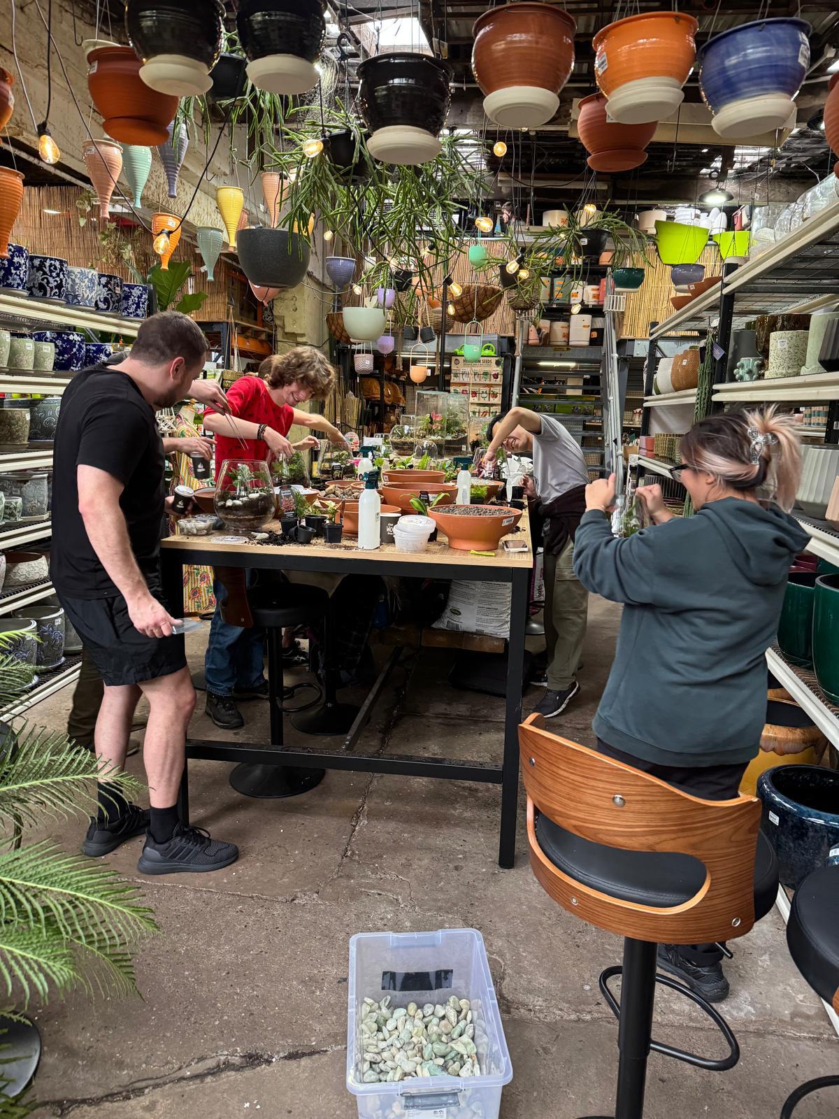 Morning terrarium workshop group at Newtown Garden Market