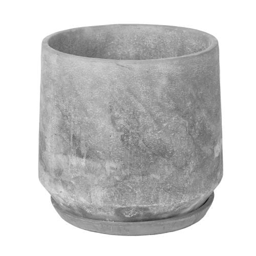 Reverse Taper Cement Pot with Saucer front view