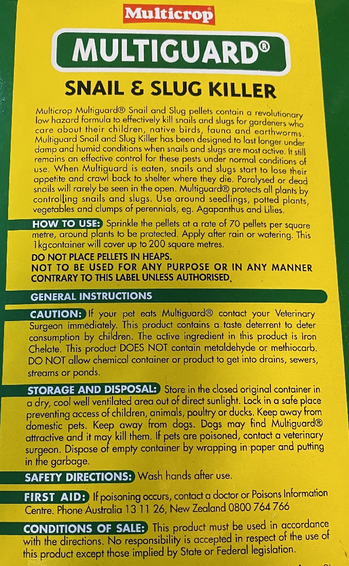 Multicrop Snail Pellets back label
