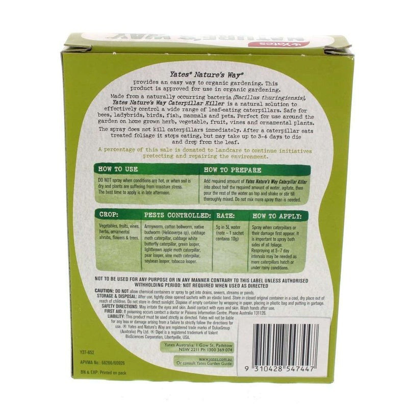 Dipel Caterpillar Bioinsecticide back label