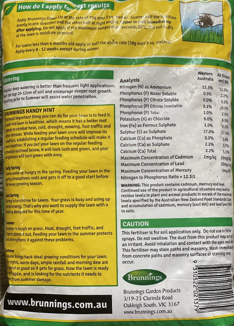 Green Up Lawn Food back label