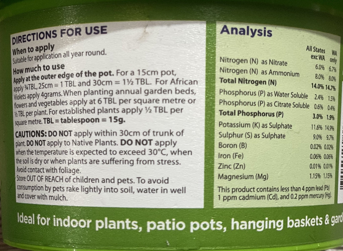 Brunnings Eclipse Crf Pots & Gardens back label