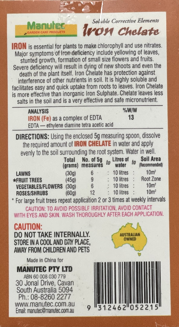 Manutec Iron Chelate back label