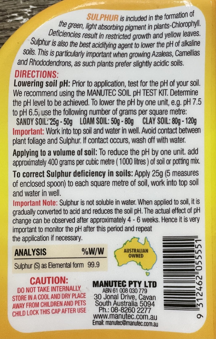 Manutec Sulphur back label