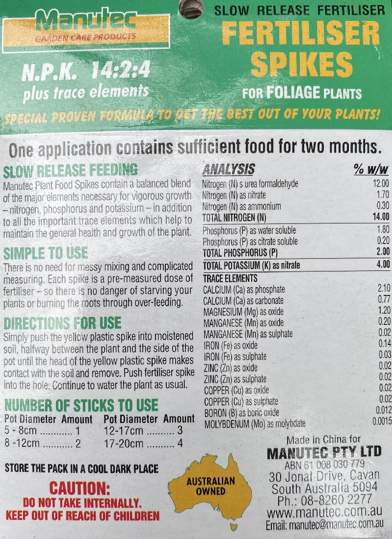 Manutec Plant Food Spike Non Flower in use or application context