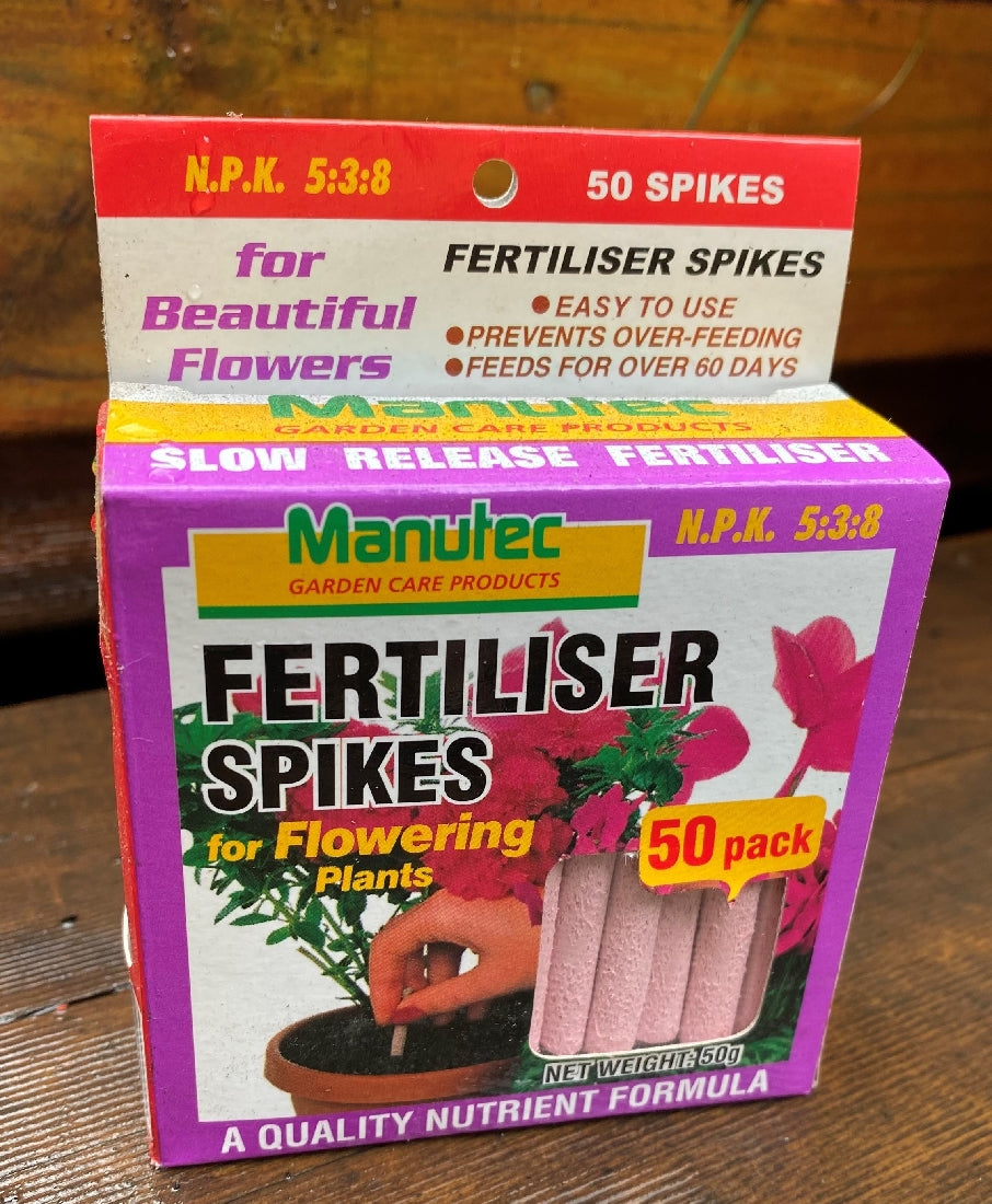 Manutec Plant Food Spike Flowering 50 Pack front packaging