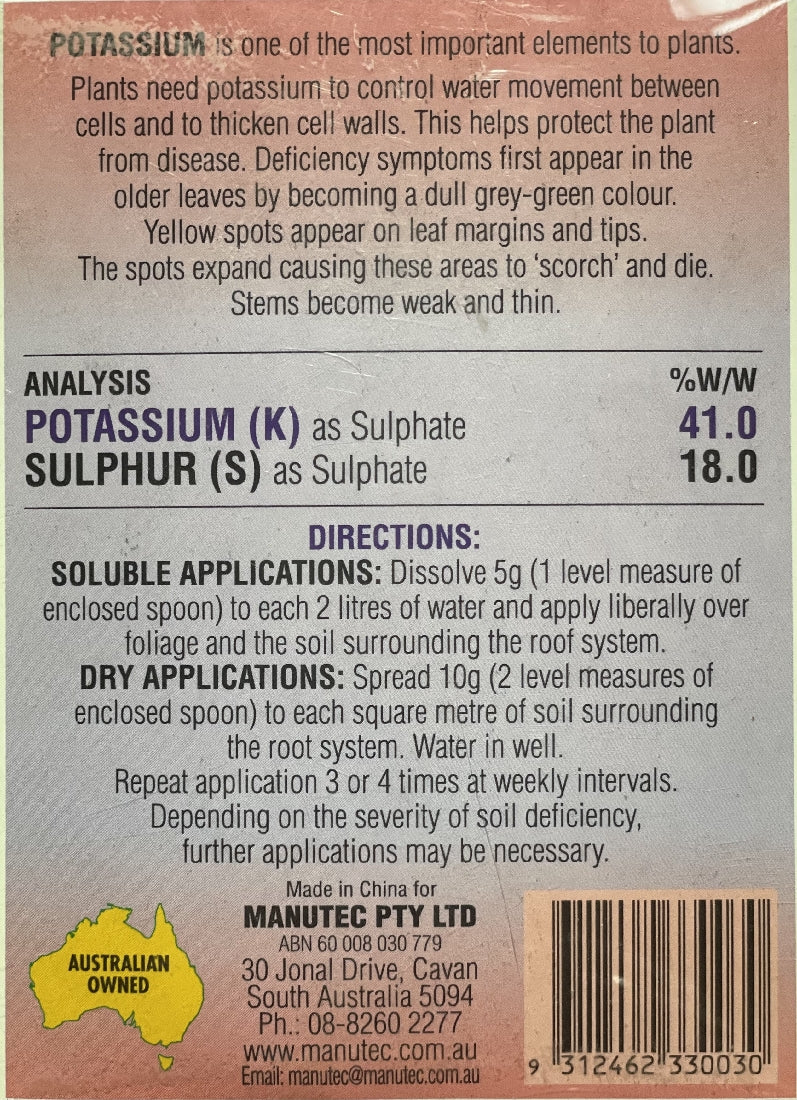 Manutec Potassium Sulphate back label