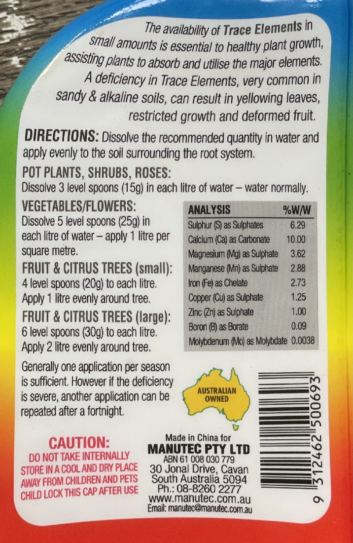 Manutec Trace Elements back label