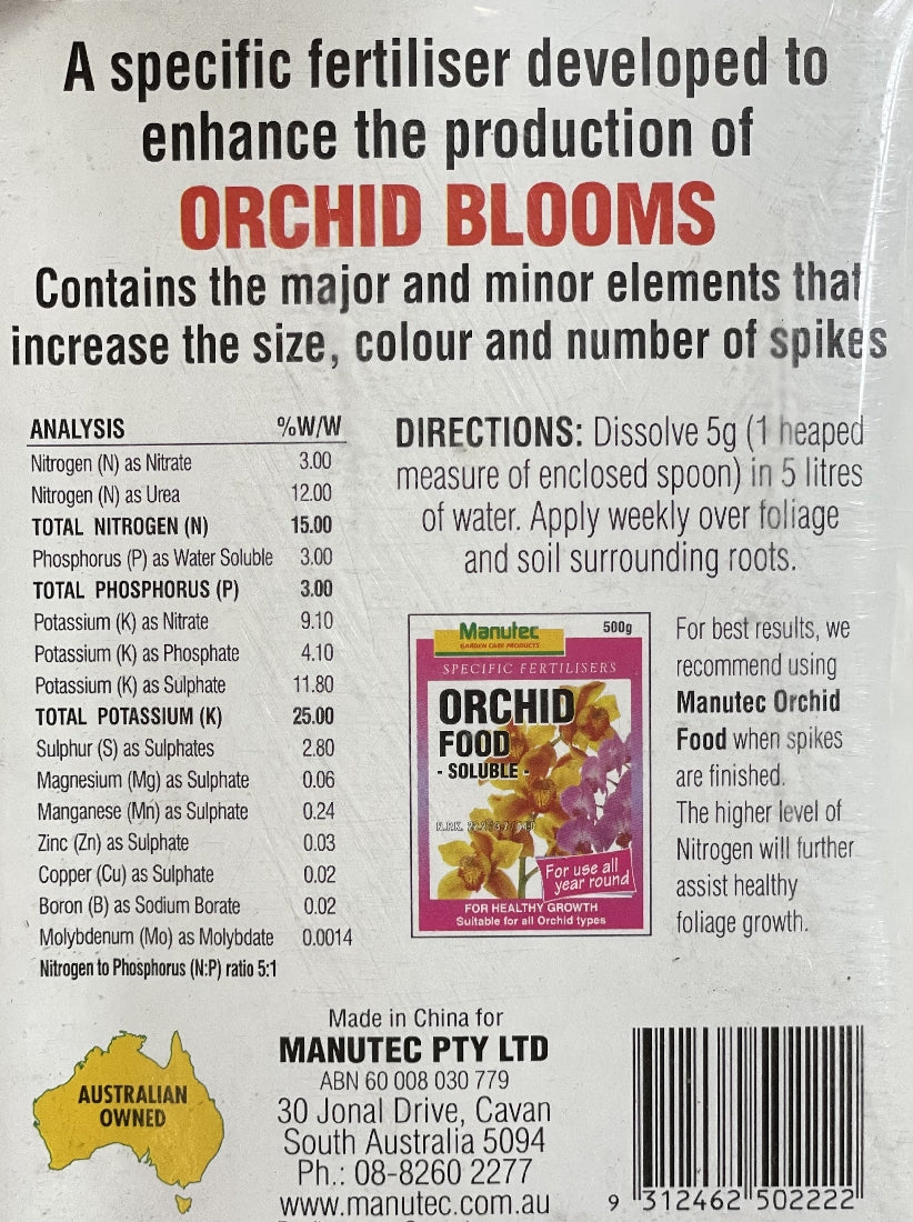 Manutec Orchid Bloom Booster back label