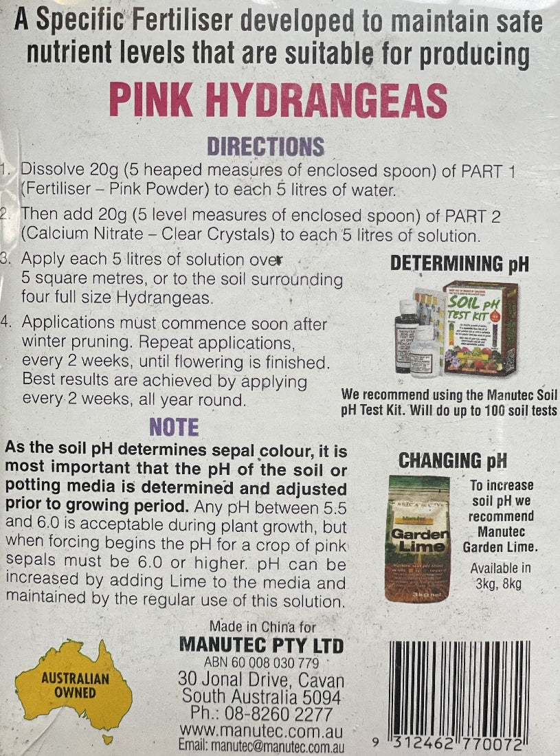 Manutec Hydrangea Food Pink back label
