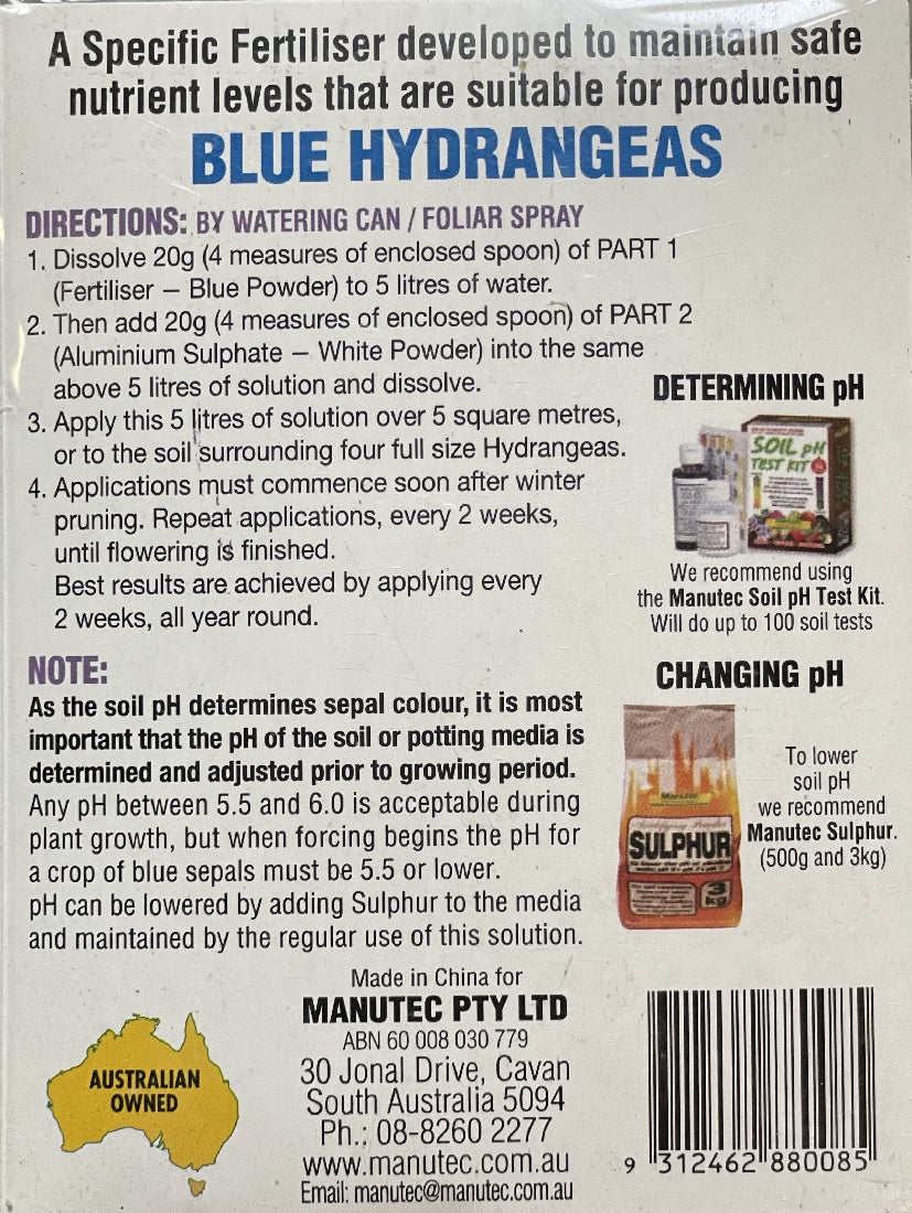 Manutec Hydrangea Food Blue back label