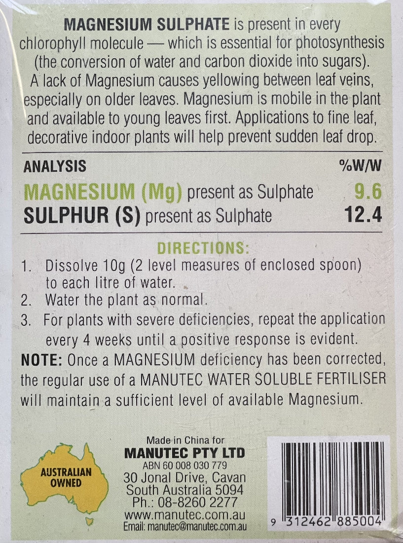 Manutec Magnesium Sulphate back label