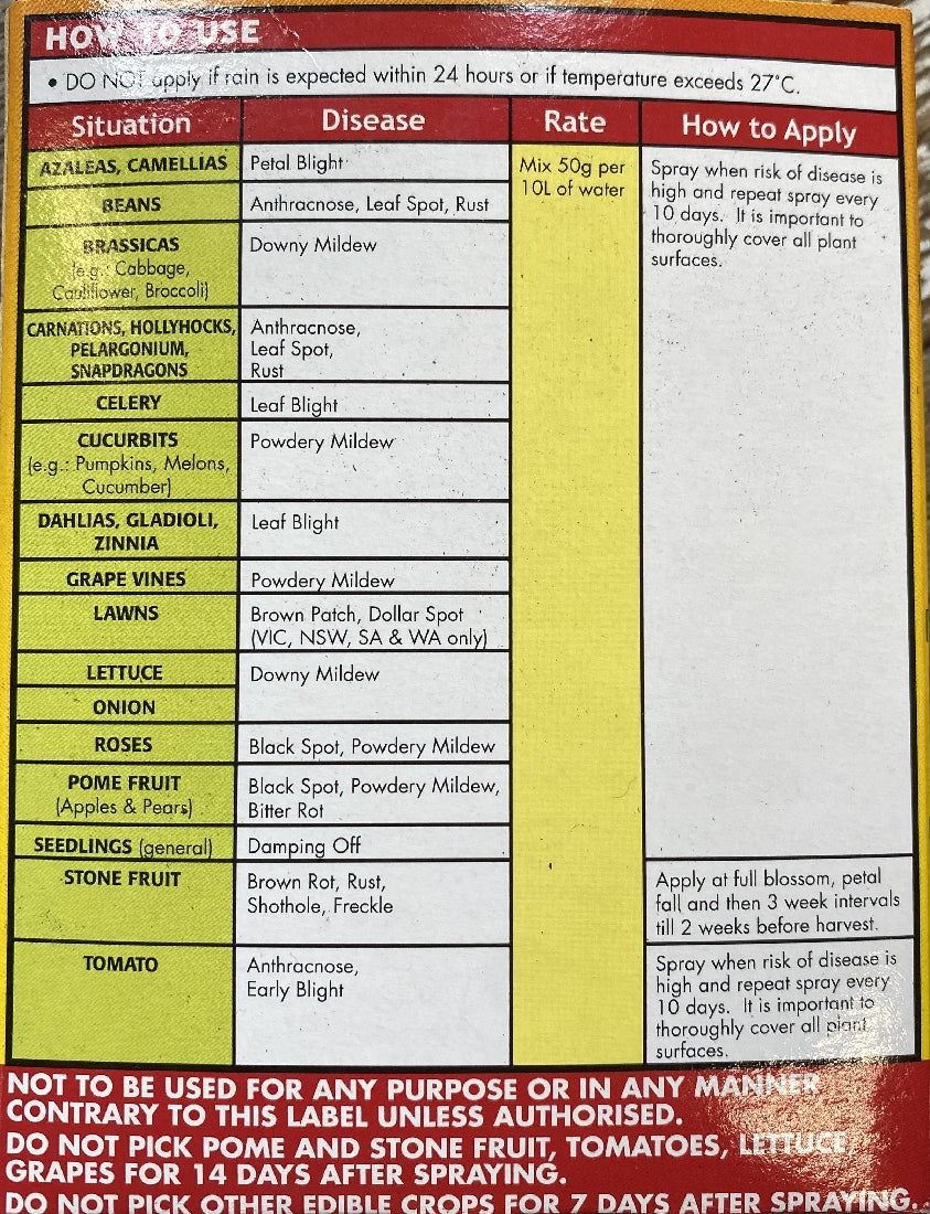 Searles Mancozeb Plus back label