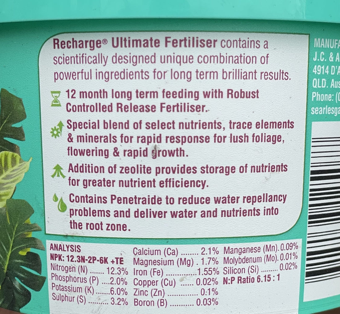 Searles Recharge back label