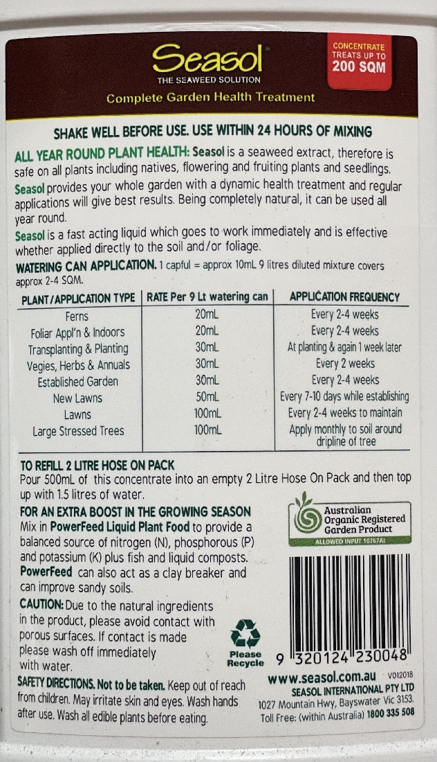 Seasol Seaweed Solution back label