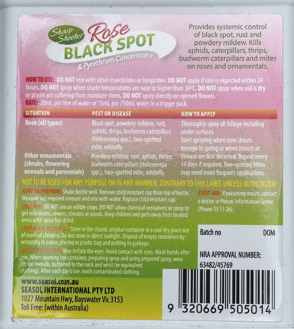 Sharp Shooter Rose Black Spot/ins back label