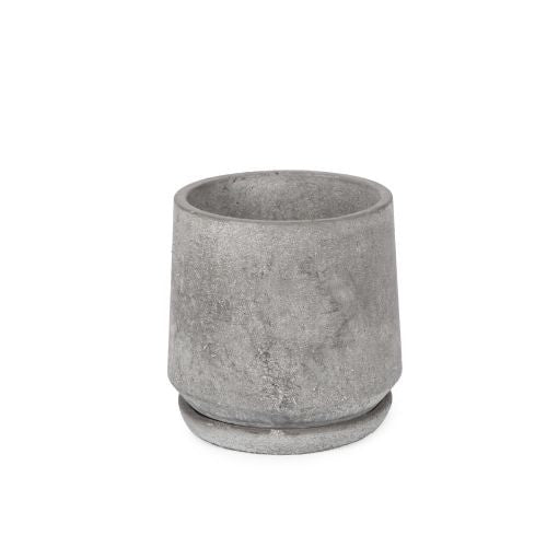 Reverse Taper Cement Pot with Saucer styled with a plant in situ