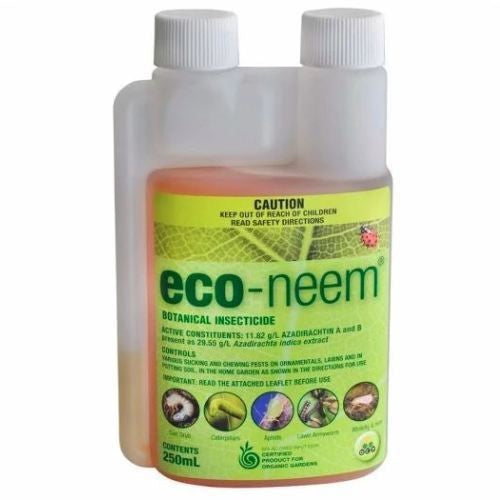 Eco-organic Neem Oil Concentrate back label showing active ingredients