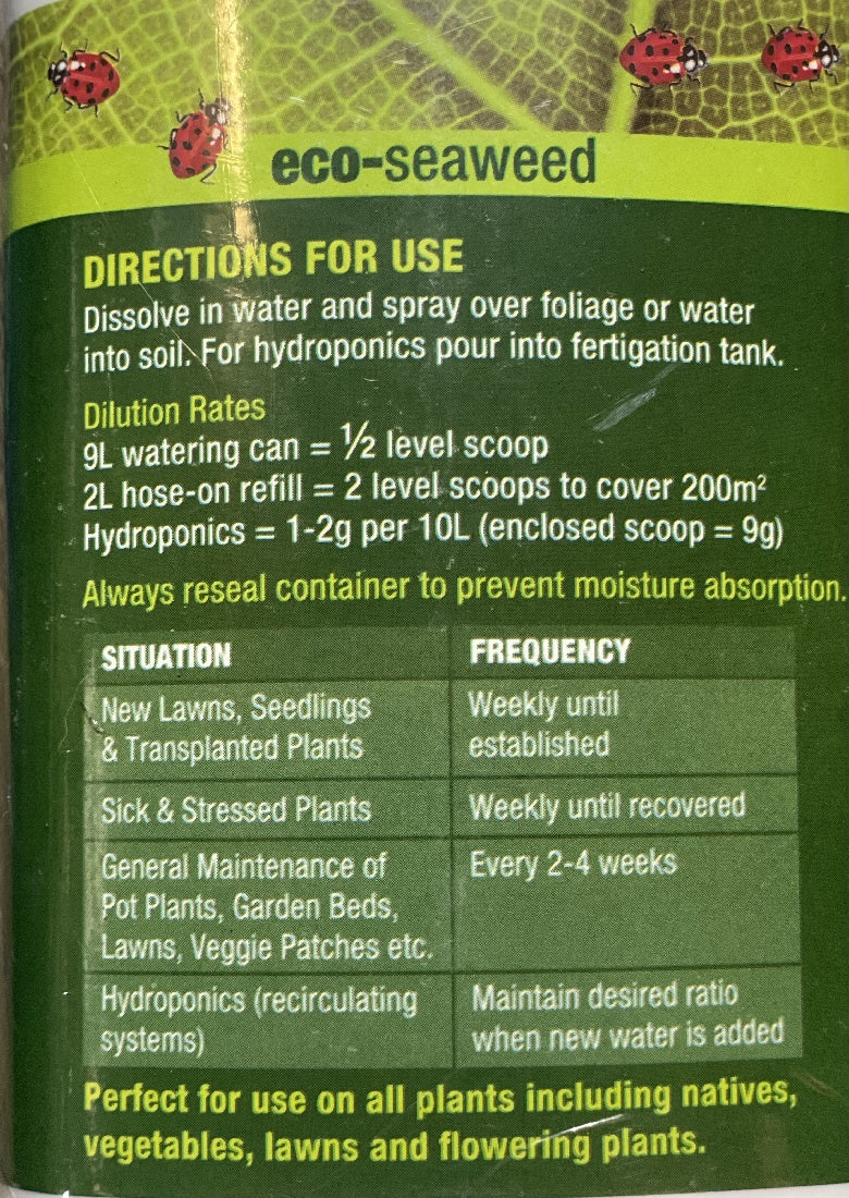 Eco Cweed Concentrate back label showing active ingredients