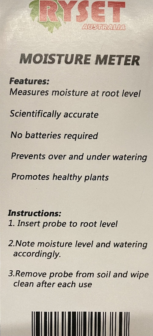Ryset Moisture Meter back label