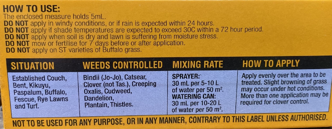 Bin-Die Bindii & Broadleaf Weed Killer back label