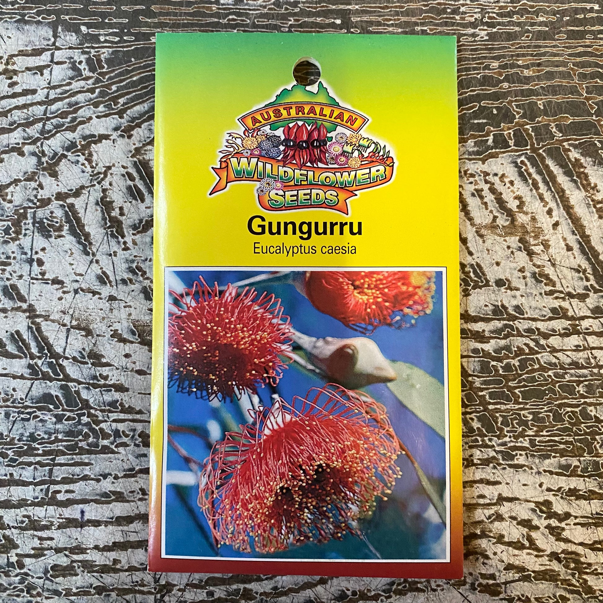 Australian Wildflower Gungurru seed packet on white background