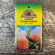 Australian Wildflower Orange Banksia seed packet on white background