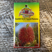 Australian Wildflower Scarlet Gold-Tipped Kunzea seed packet on white background