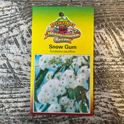 Australian Wildflower Snow Gum seed packet on white background