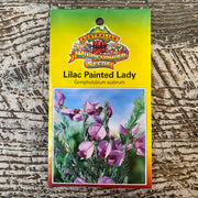 Australian Wildflower Lilac Painted Lady seed packet on white background