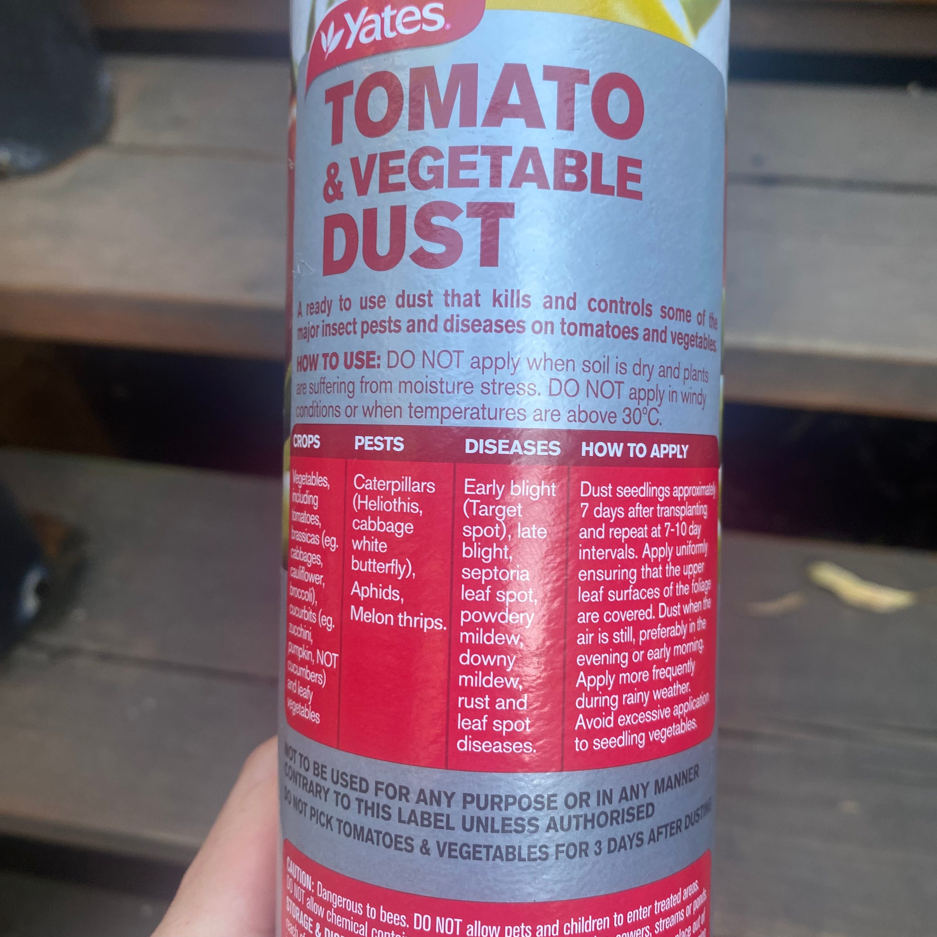 Yates Tomato & Vege Dust back label